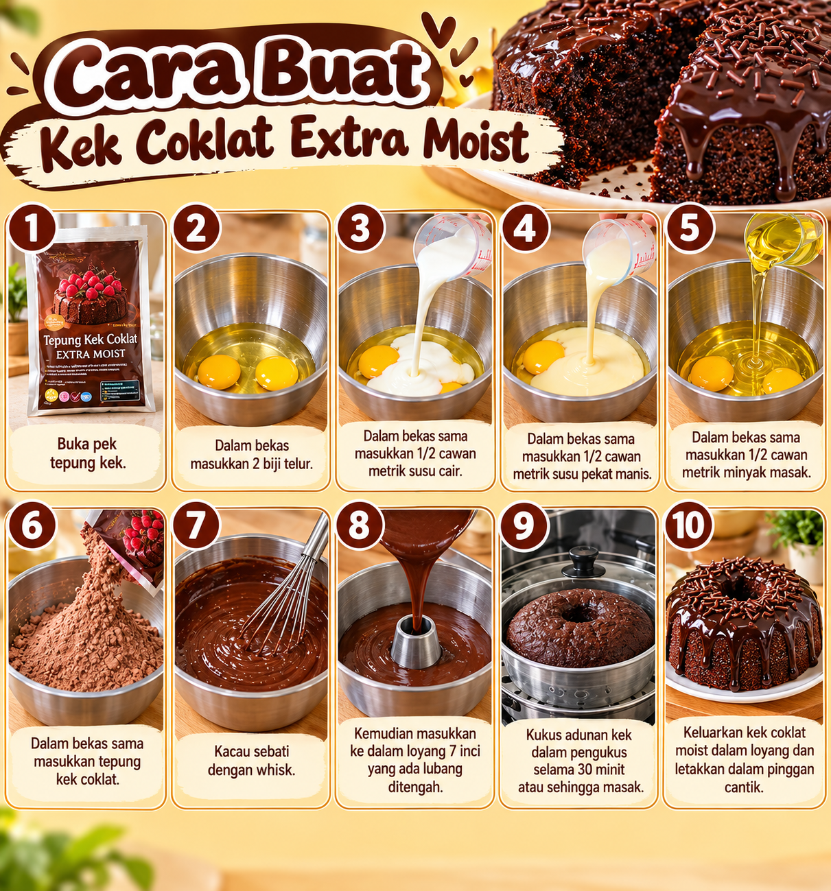 Cara buat kek coklat extra moist bahagian 1